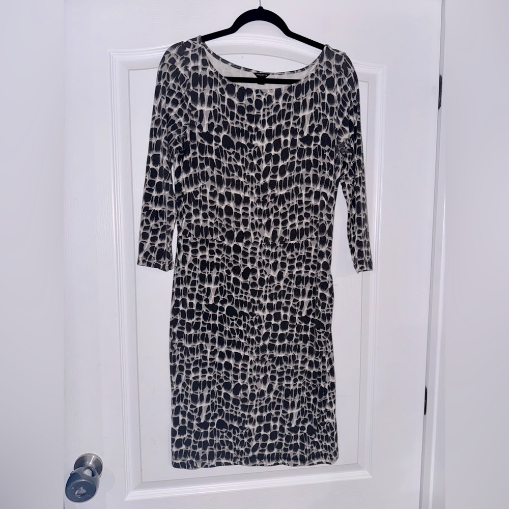 Ann Taylor Printed Long Sleeve Dress 6 Gray Black White